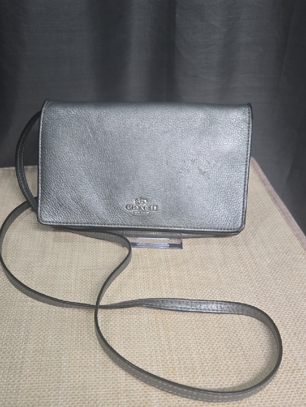 Coach Metallic Silver Leather Crossbody Bag